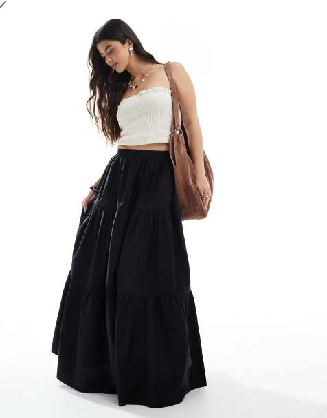 ASOS DESIGN tiered boho maxi skirt in black