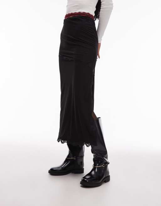 ASOS DESIGN – Czarna wsuwana półprzezroczysta spódnica z siateczki z koronkowym wykończeniem