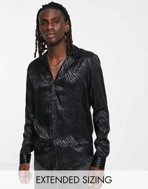 ASOS DESIGN – Czarna żakardowa koszula o luźnym kroju z nadrukiem w paski zebry