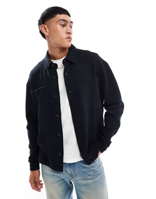ASOS DESIGN – Czarna zapinana na guziki kurtka oversize z prążkowanego dżerseju