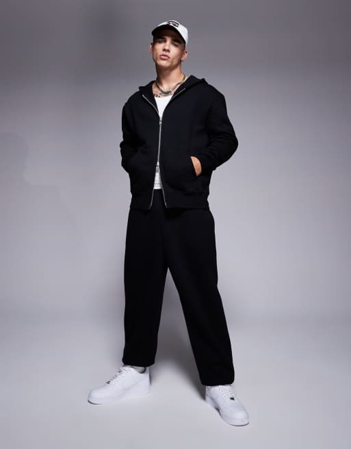 ASOS DESIGN – Czarna zapinana na zamek gruba bluza premium oversize z kapturem