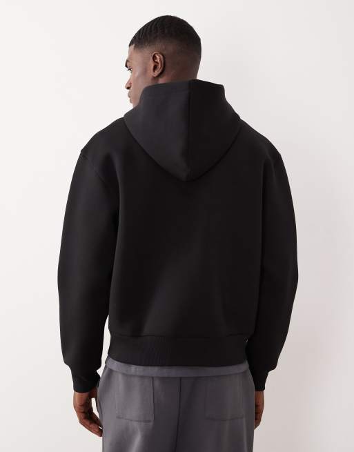 ASOS DESIGN – Czarna zapinana na zamek gruba bluza z kapturem o luźnym pudełkowym kroju z materiału w stylu scuba, 3 z 5