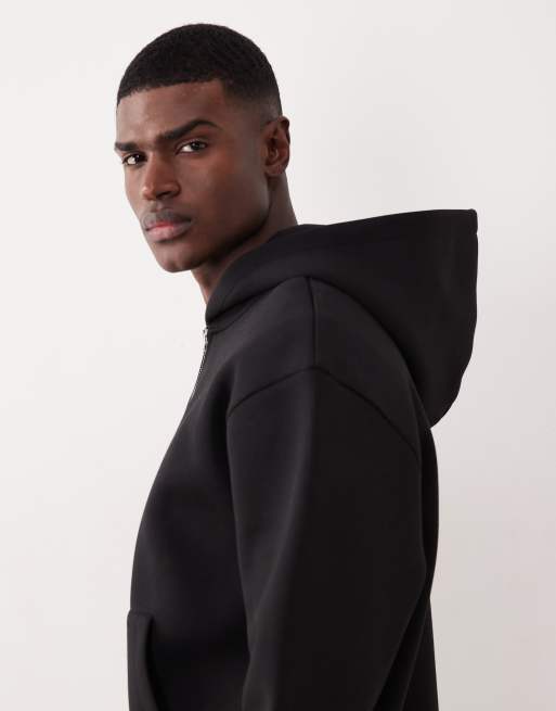 ASOS DESIGN – Czarna zapinana na zamek gruba bluza z kapturem o luźnym pudełkowym kroju z materiału w stylu scuba, 4 z 5