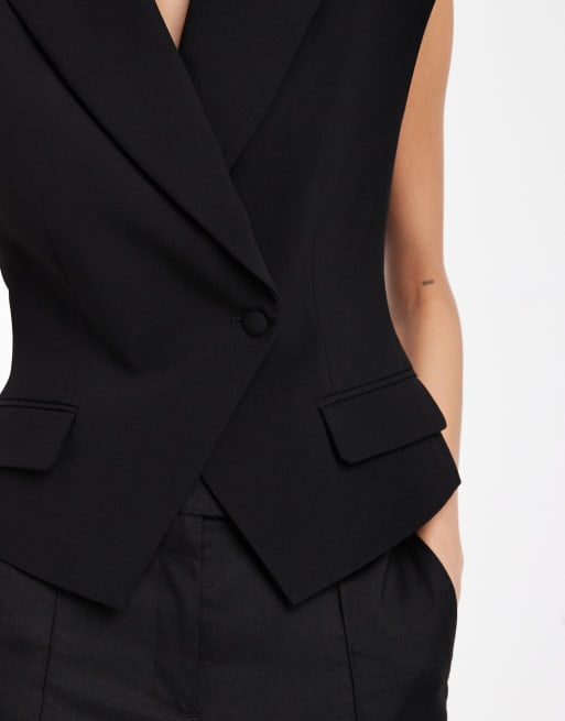 ASOS DESIGN – Czarna zbierana w talii elegancka kamizelka, 3 z 4