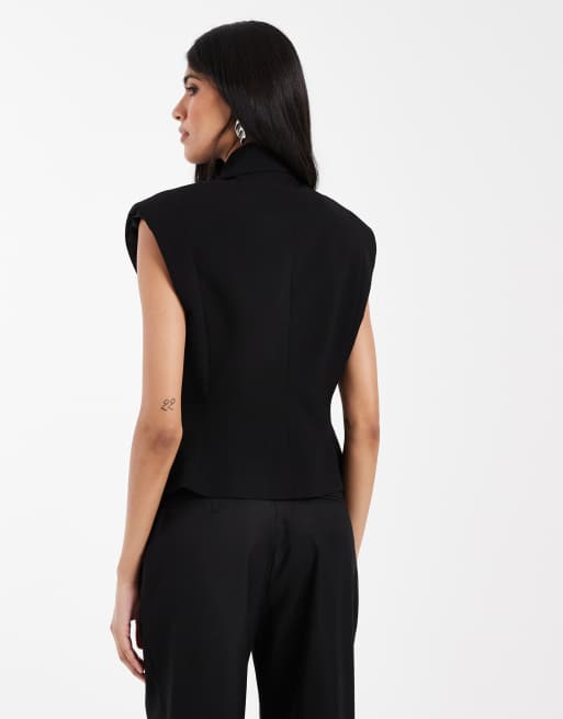 ASOS DESIGN – Czarna zbierana w talii elegancka kamizelka, 4 z 4