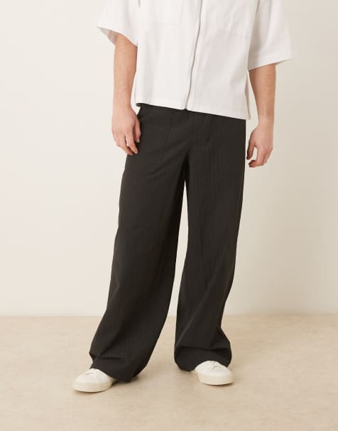 ASOS DESIGN loose seersucker trousers in black