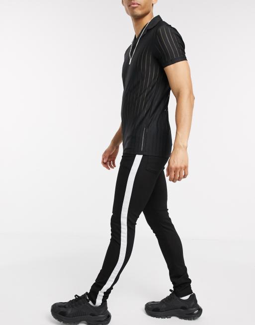 ASOS DESIGN – Czarne bardzo obcisłe jeansy z białymi lampasami