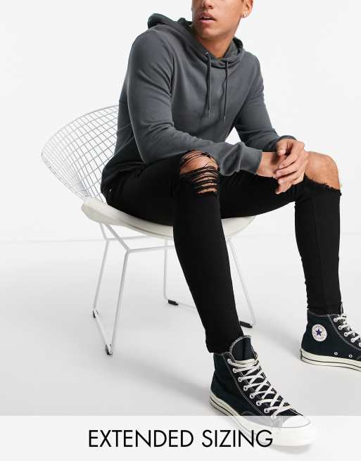 ASOS DESIGN – Czarne bardzo obcisłe jeansy z power stretchem i przetarciami