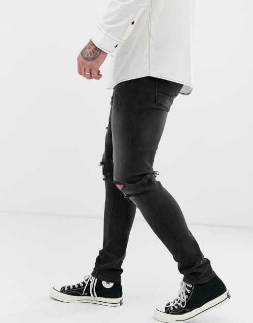 ASOS DESIGN – Czarne, bardzo obcisłe jeansy z rozdarciami z efektem sprania, 2 z 4