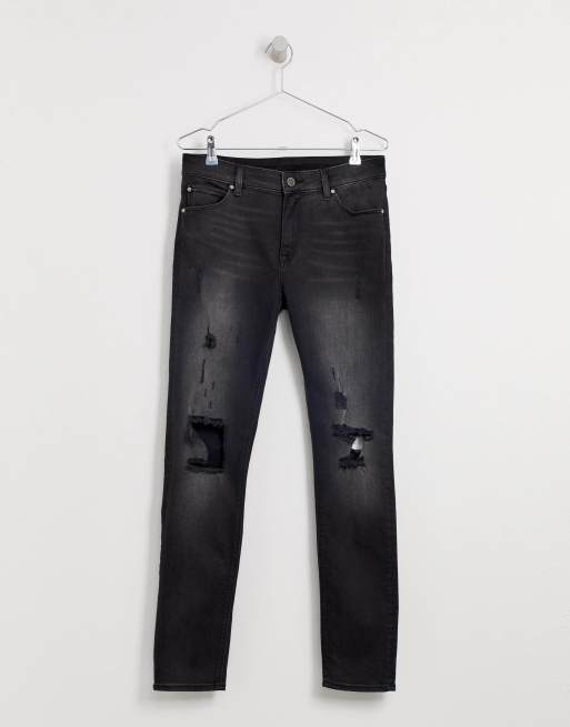 ASOS DESIGN – Czarne, bardzo obcisłe jeansy z rozdarciami z efektem sprania, 3 z 4