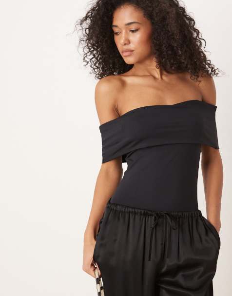 ASOS DESIGN bardot short sleeve bodysuit in black