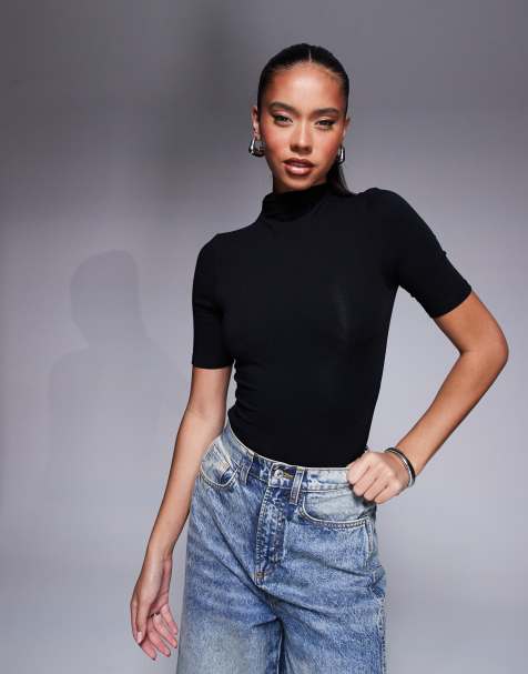 ASOS DESIGN – Czarne body z golfem i rękawami o długości 3/4 - view 1