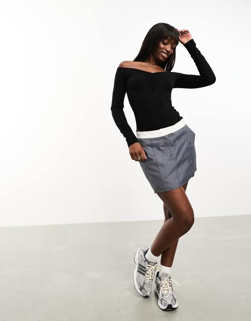 ASOS DESIGN – Czarne body z marszczonym dekoltem bardot, 4 z 4