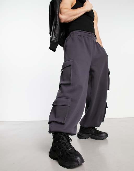 ASOS DESIGN – Czarne bojówki oversize z balonowymi nogawkami