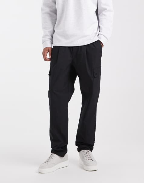 ASOS DESIGN tapered cargo trousers in black