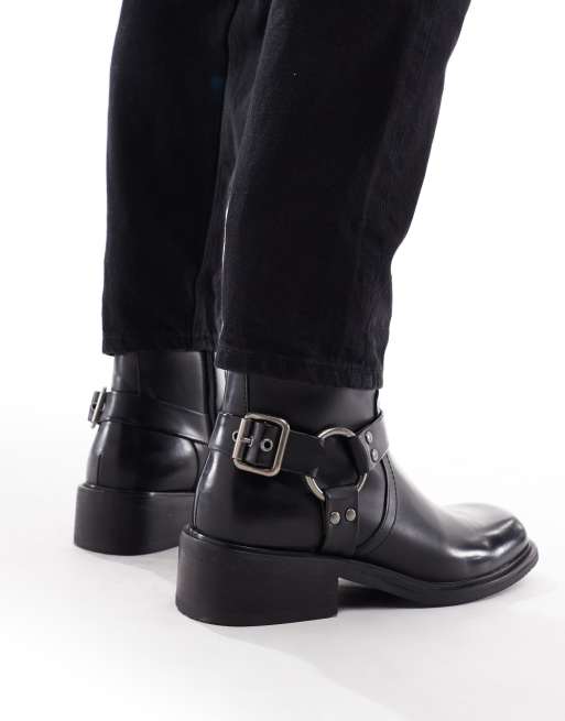 ASOS DESIGN – Czarne botki sztyblety typu biker z klamrami, 4 z 4
