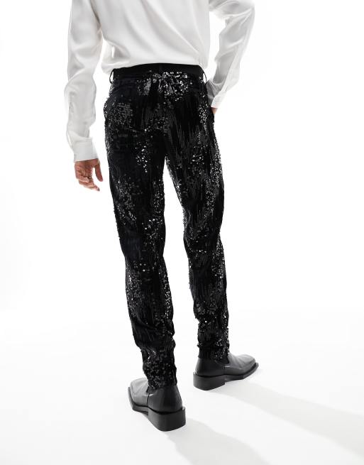 ASOS DESIGN – Czarne cekinowe spodnie garniturowe o dopasowanym kroju, 2 z 5