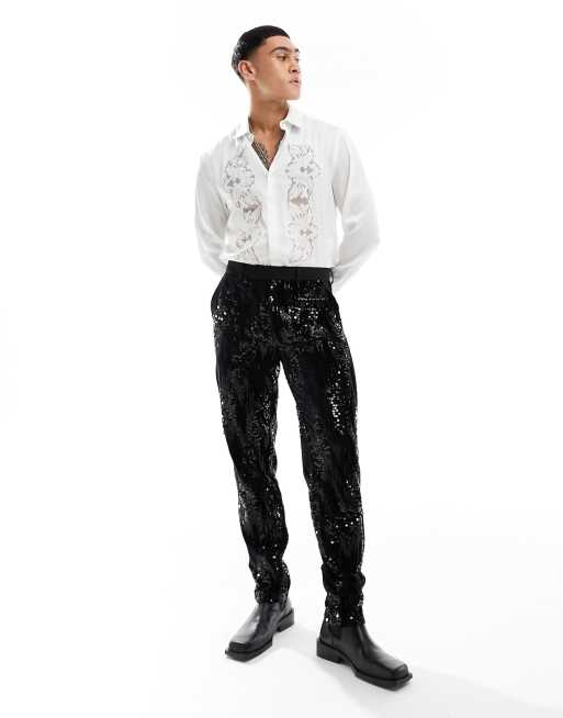 ASOS DESIGN – Czarne cekinowe spodnie garniturowe o dopasowanym kroju, 5 z 5