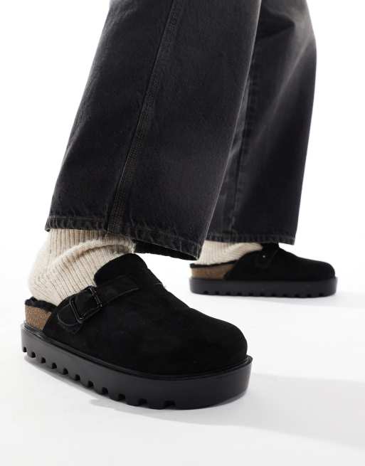ASOS DESIGN – Czarne chodaki bez pięty z wyściółką ze sztucznego futerka