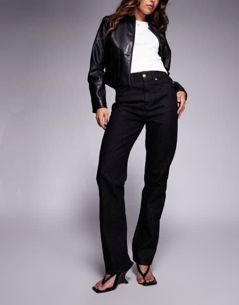 ASOS DESIGN ultra high waisted slim straight jeans in clean black 
