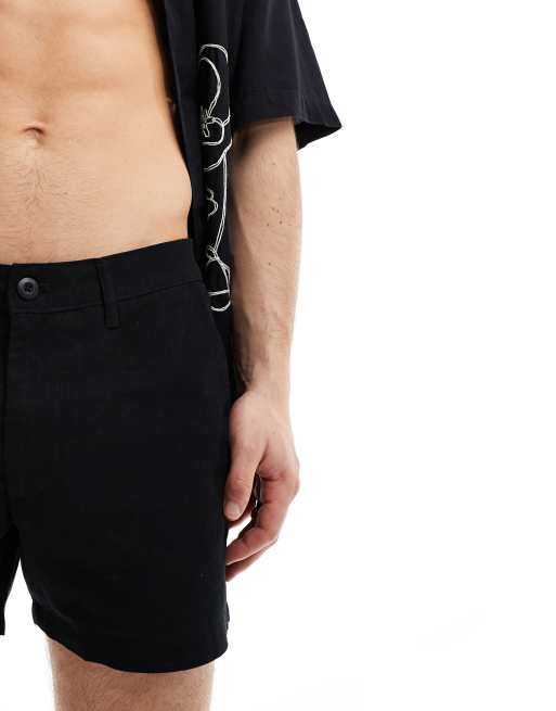ASOS DESIGN – Czarne dopasowane lniane szorty, 3 z 5