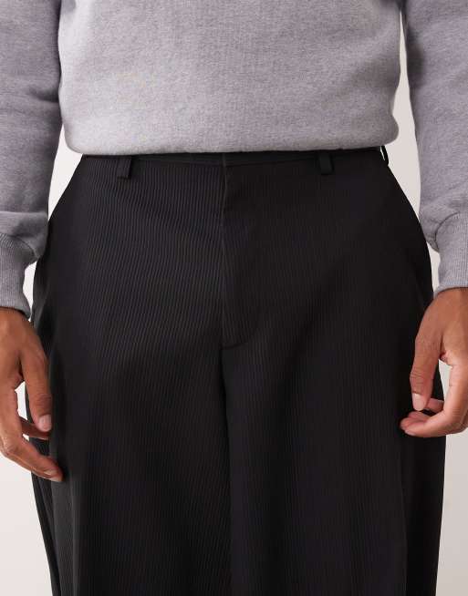 ASOS DESIGN – Czarne dopasowane prążkowane spodnie o baryłkowym kroju, 5 z 5