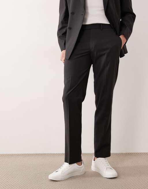 ASOS DESIGN – Czarne dopasowane spodnie garniturowe w delikatne prążki, 2 z 5