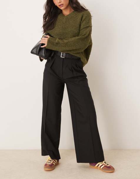 ASOS DESIGN – Czarne dopasowane spodnie o luźnym kroju z paskiem - view 1
