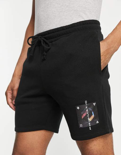 ASOS DESIGN – Czarne dopasowane szorty z nadrukiem
