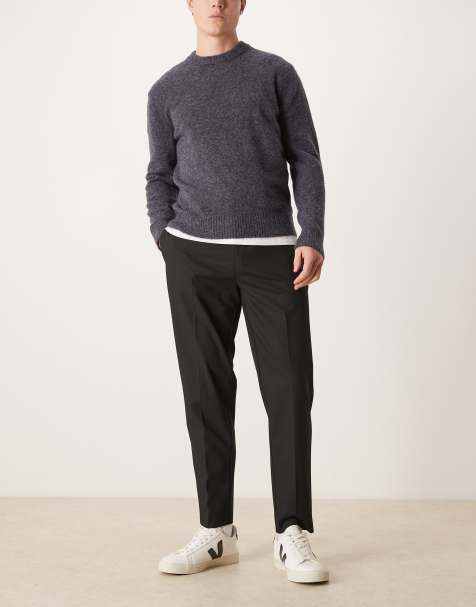ASOS DESIGN – Czarne dopasowane zwężane spodnie z diagonalu ze stretchem z gumką w pasie - view 1