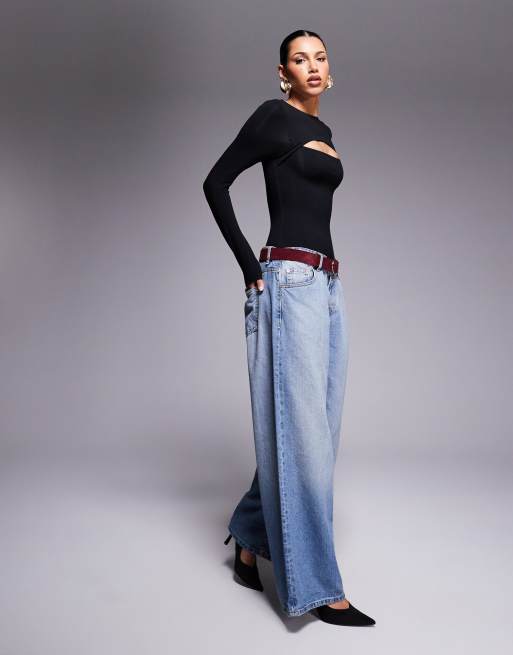 ASOS DESIGN – Czarne dwuwarstwowe body z wycięciem i długimi rękawami, 3 z 4