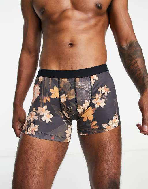 ASOS DESIGN – Czarne dżersejowe bokserki w kwiatowy wzór