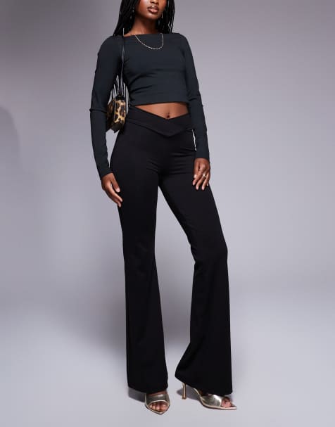 ASOS DESIGN slinky double lined flare with V waist band in black 