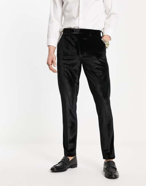 ASOS DESIGN – Czarne eleganckie aksamitne spodnie o obcisłym kroju