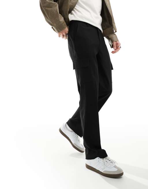 ASOS DESIGN – Czarne eleganckie spodnie bojówki z prostymi nogawkami