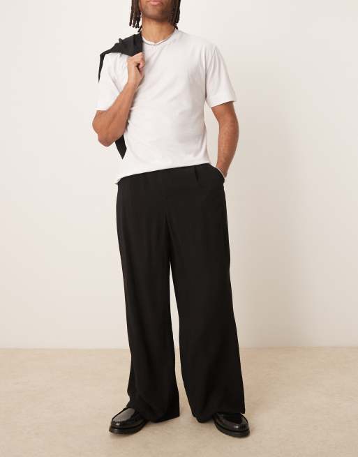 ASOS DESIGN – Czarne eleganckie spodnie o kroju podkowy z materiału przypominającego len, część zestawu