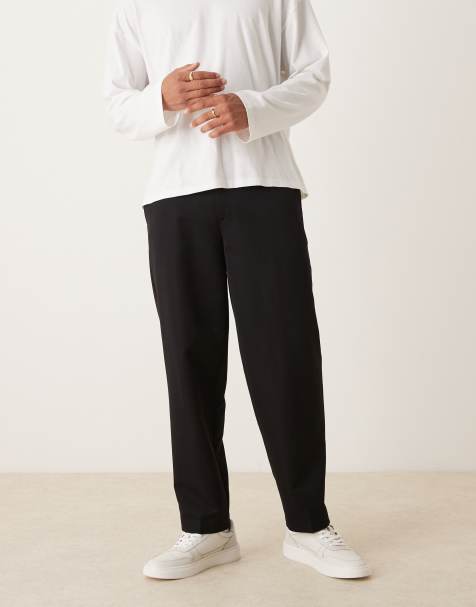 ASOS DESIGN smart oversized tapered trousers with front pleat in black