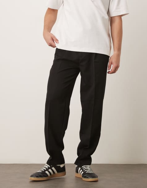 ASOS DESIGN smart oversized tapered trousers with front pleat in black 