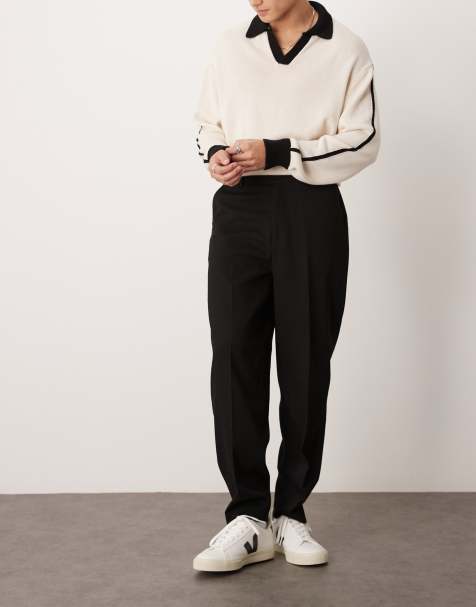 ASOS DESIGN smart oversized tapered textured trousers in black