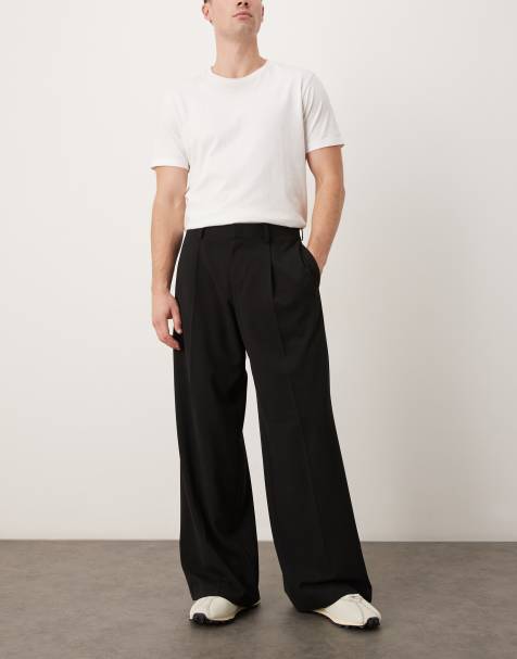 ASOS DESIGN smart loose leg trousers in black with front pleat