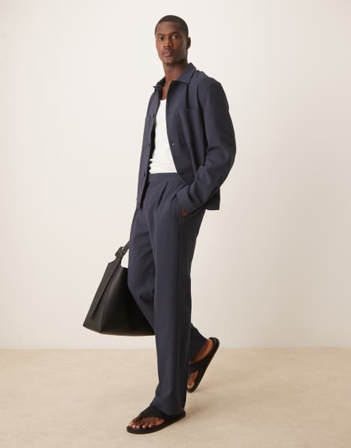 ASOS DESIGN – Czarne eleganckie spodnie z pomarszczonego materiału z szerokimi nogawkami i elastyczną talią, część zestawu