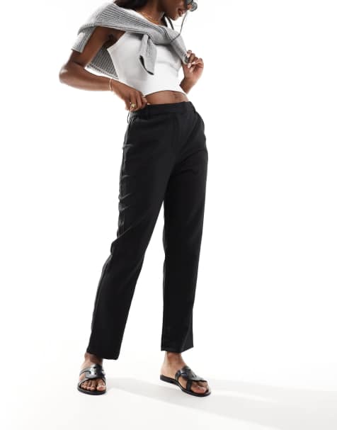 ASOS DESIGN tailored slim straight ankle length trousers in black