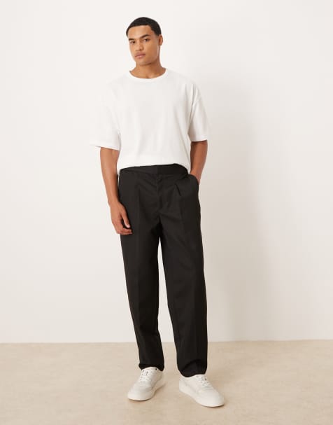 ASOS DESIGN smart straight leg trouser with part elastic waistband in black