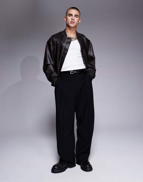 ASOS DESIGN – Czarne eleganckie spodnie z szerokimi nogawkami i zakładkami z przodu - view 1