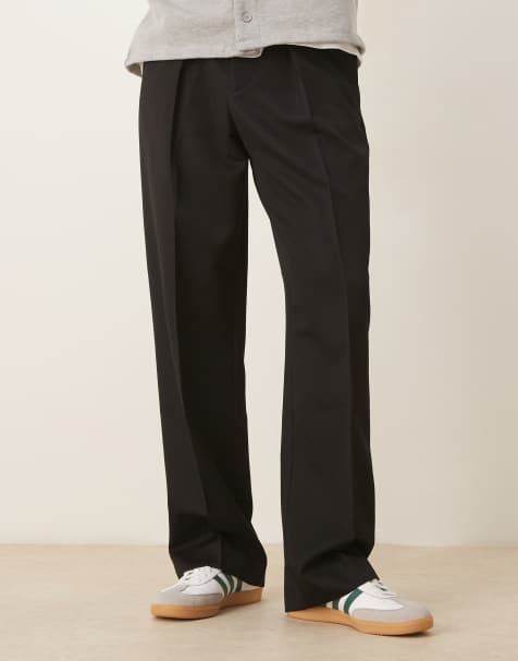 ASOS DESIGN smart wide leg trousers with deep pleats in black with elasticated waist