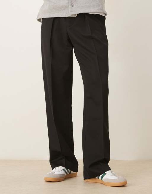 ASOS DESIGN – Czarne eleganckie spodnie z szerokimi nogawkami z głębokimi zakładkami i gumką w pasie