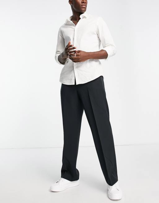 ASOS DESIGN – Czarne eleganckie spodnie z szerokimi nogawkami, 3 z 4