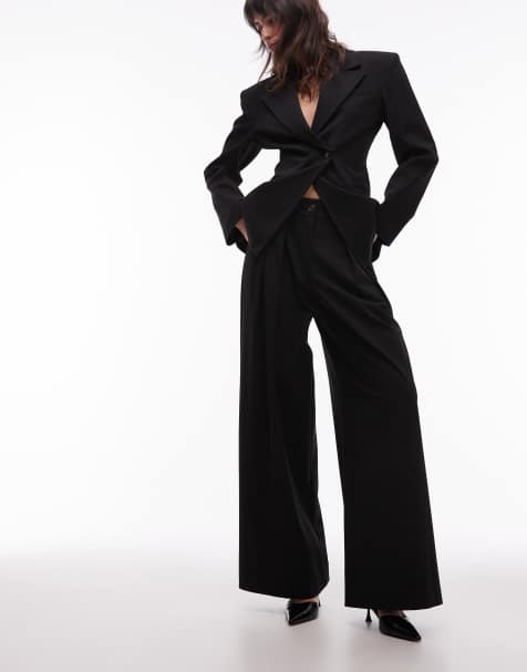 ASOS DESIGN tailored high waist pleat front trouser in black