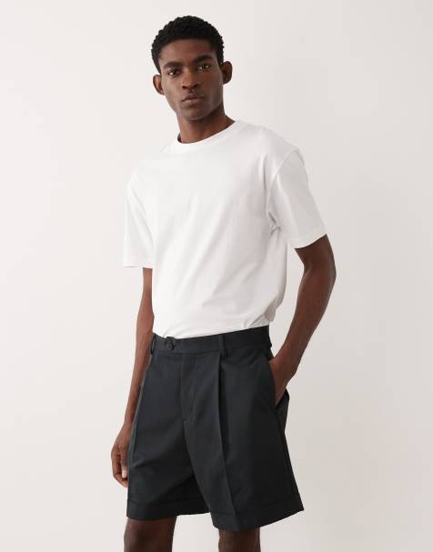 ASOS DESIGN – Czarne eleganckie szerokie szorty z diagonalu z podwinięciem - view 1