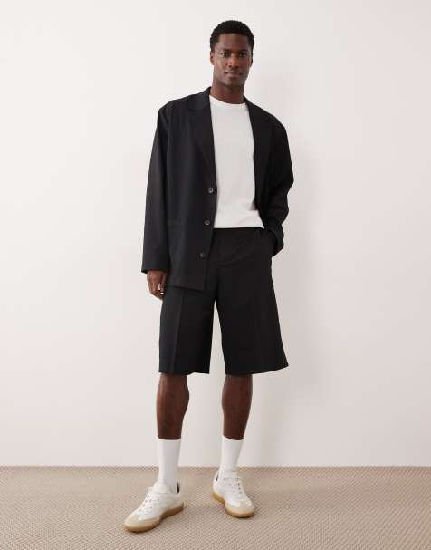 ASOS DESIGN – Czarne eleganckie szorty bermudy oversize z kory, część zestawu - view 1